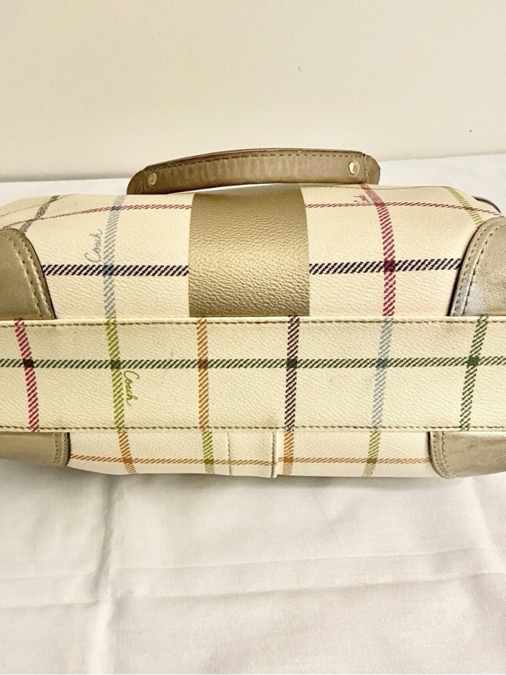 COACH Peyton Tattersall Tote Shoulder Bag Ivory with Multicolored Stripes 13033 - Picture 9 of 15